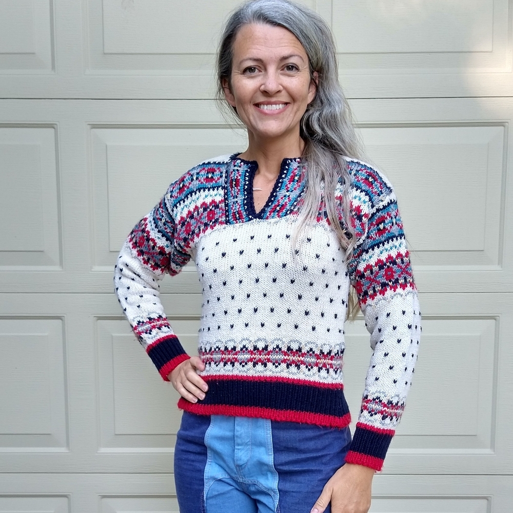 1970's 1980's NORDIC SWEATER pullover knit S XS